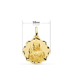 18K Escapulario Oro Amarillo Oro Amarillo Virgen Del Carmen Corazon De Jesus 18 Mm
