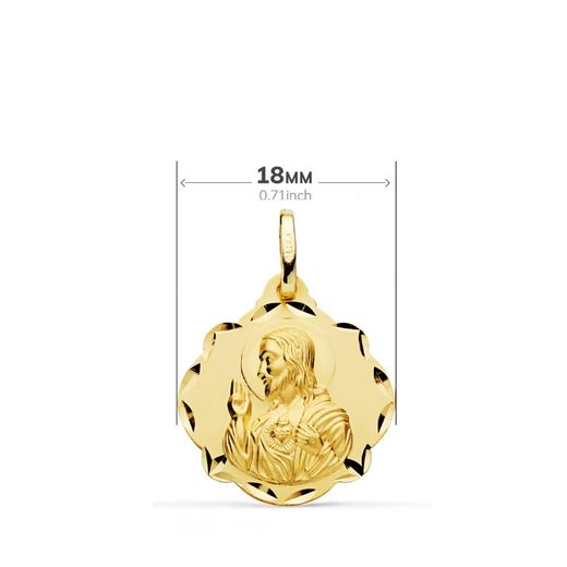 18K Escapulario Oro Amarillo Oro Amarillo Virgen Del Carmen Corazon De Jesus 18 Mm