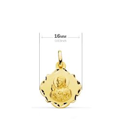 18K Escapulario Oro Amarillo Oro Amarillo Virgen Del Carmen Y Corazon De Jesus 16 Mm