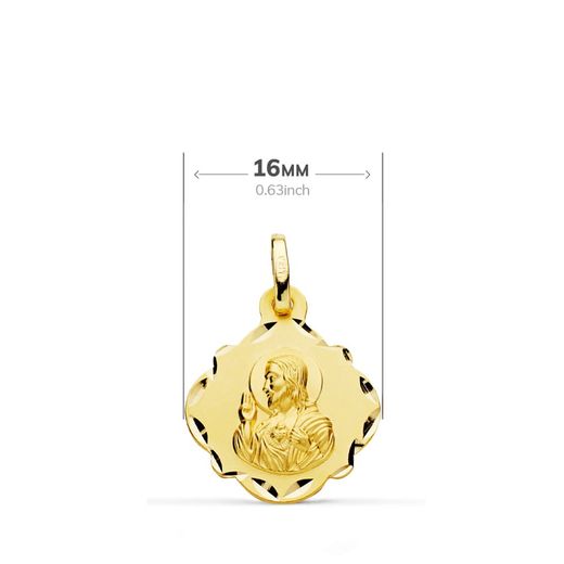 18K Escapulario Oro Amarillo Oro Amarillo Virgen Del Carmen Y Corazon De Jesus 16 Mm