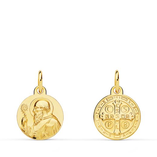 18K Escapulario Oro Amarillo San Benito 12 Mm
