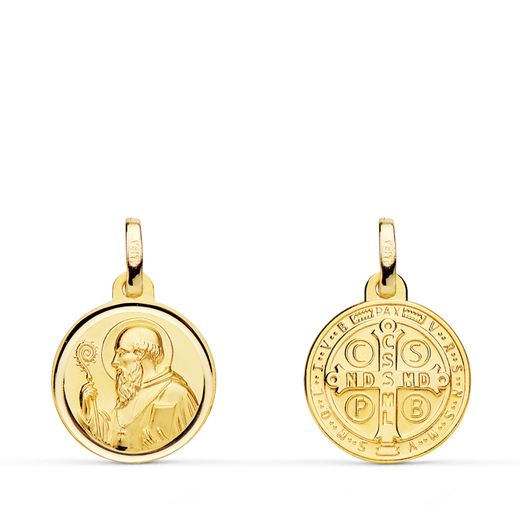 18K Escapulario Oro Amarillo San Benito Bisel 14 Mm