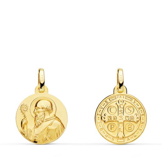 18K Escapulario Oro Amarillo San Benito Liso 14 Mm