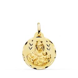 18K Escapulario Oro Amarillo Tallado Virgen Del Carmen Corazon De Jesus 20 Mm