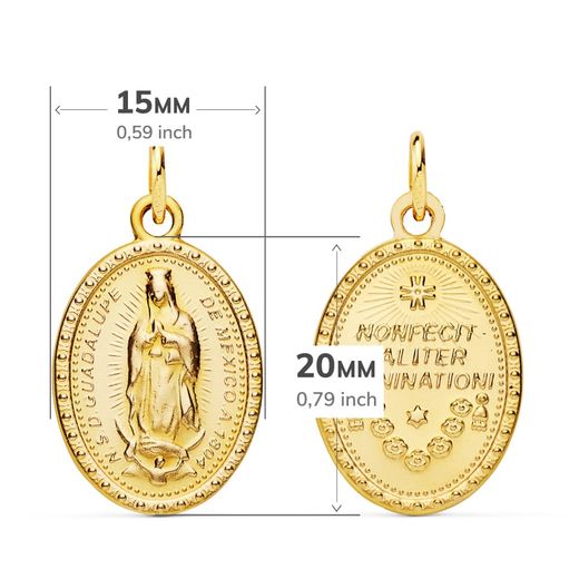 18K Escapulario Oro Amarillo Virgen De Guadalupe 23X15 Mm