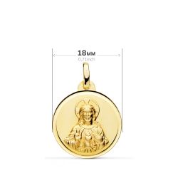 18K Escapulario Oro Amarillo Virgen Del Carmen Corazon Del Jesus Bisel 18 Mm