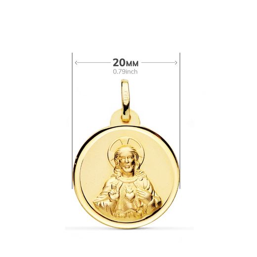 18K Escapulario Oro Amarillo Virgen Del Carmen Corazon Jesus Bisel 20 Mm