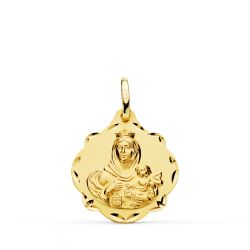 18K Escapulario Oro Amarillo Virgen Del Carmen Y Corazon De Jesus 20 Mm