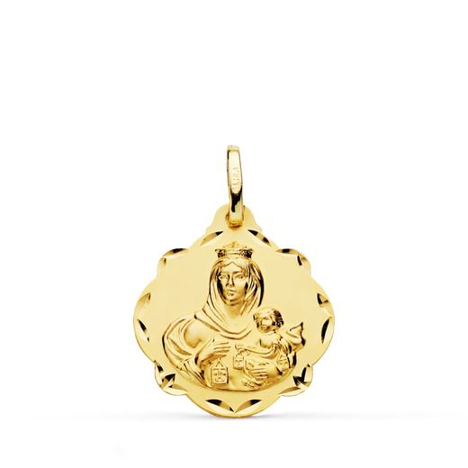 18K Escapulario Oro Amarillo Virgen Del Carmen Y Corazon De Jesus 20 Mm