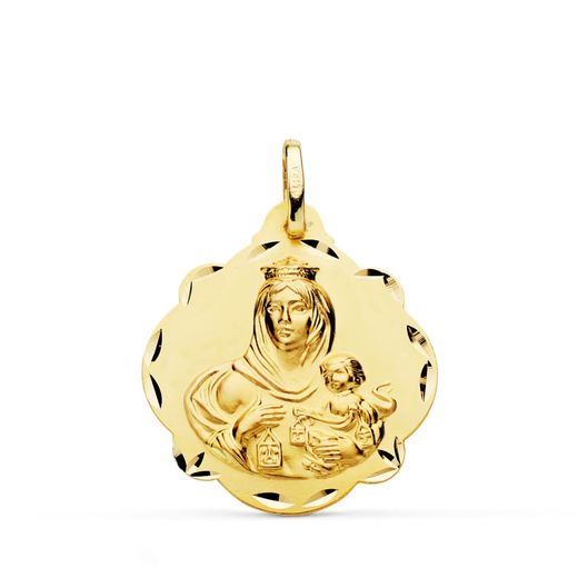 18K Escapulario Oro Amarillo Virgen Del Carmen Y Corazon De Jesus 24 Mm