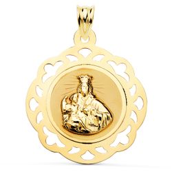 18K Escapulario Oro Amarillo Virgen Del Carmen Y Corazon De Jesus Calado Brillo 31 X 27 Mm