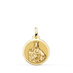 18K Escapulario Oro Amarillo Virgen Del Carmen Y Corazon De Jesus En Brillo 16 Mm