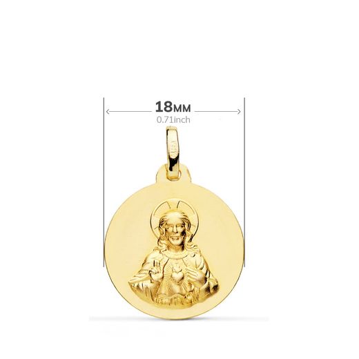 18K Escapulario Oro Amarillo Virgen Del Carmen Y Corazon De Jesus Liso 18 Mm