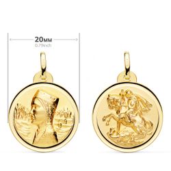18K Escapulario Oro Amarillo Virgen Montserrat Y San Jorge 20 Mm