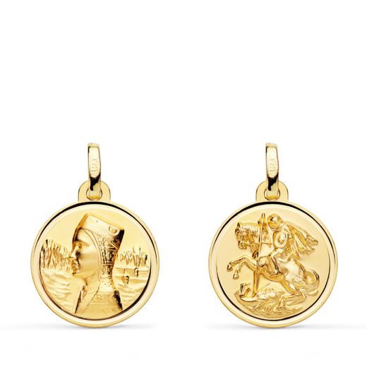 18K Escapulario Oro Amarillo Virgen Montserrat Y San Jorge Bisel 16 Mm