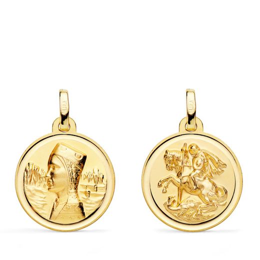 18K Escapulario Oro Amarillo Virgen Montserrat Y San Jorge Bisel 18 Mm
