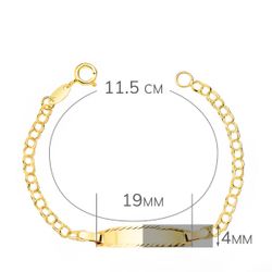 18K Esclava Bebe Oro Amarillo Hungarina Placa Chapa Brillo Tallada 19X4 Mm 11.5 Cm