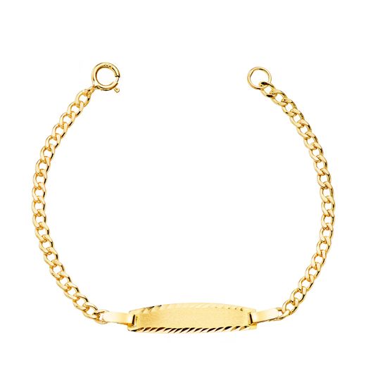 18K Esclava Oro Amarillo Barbada Hueca. Ancho: 2Mm. Placa Chapa: 19X4Mm. Largo 12Cm