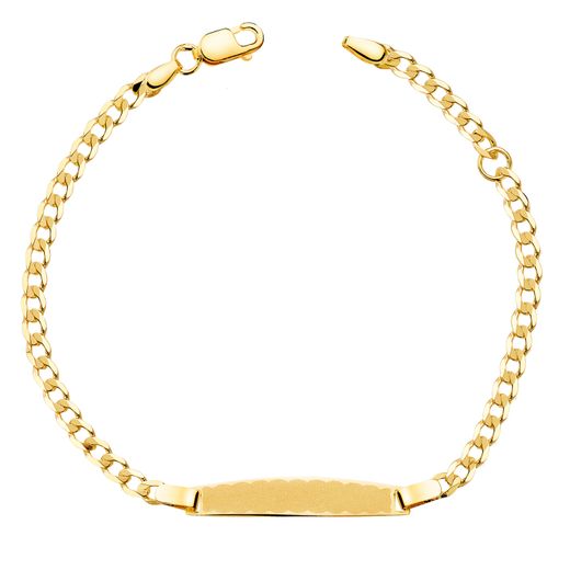 18K Esclava Oro Amarillo Barbada Maciza 2,5Mm. Placa Chapa: 25X4Mm. Largo 14,5 2 Cm