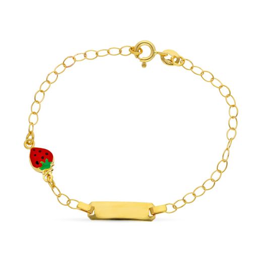 18K Esclava Oro Amarillo Fresa Esmalte 16Cm