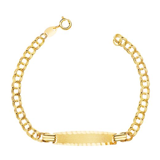 18K Esclava Oro Amarillo Hungara 14,5 Cm Placa Chapa Tallada: 26X6Mm