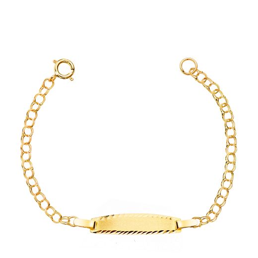 18K Esclava Oro Amarillo Hungara. Ancho: 2Mm. Placa Chapa: 19X4Mm. Largo 11.5 Cm