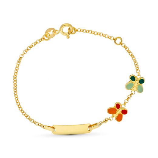 18K Esclava Oro Amarillo Mariposas Esmalte 16Cm