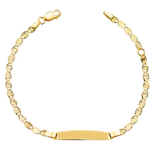 18K Esclava Oro Amarillo Tallado Macizo 2,8Mm. Placa Chapa: 25X4Mm. Largo 14,5 2 Cm