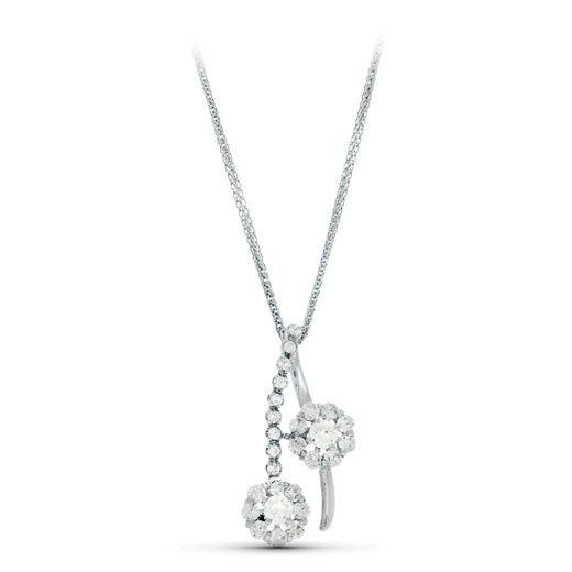 18K Gargantilla 45Cm Oro Blanco Juego De Novia Circonita Motivo 26X14 Mm