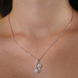 18K Gargantilla 45Cm Oro Blanco Juego De Novia Circonita Motivo 26X14 Mm