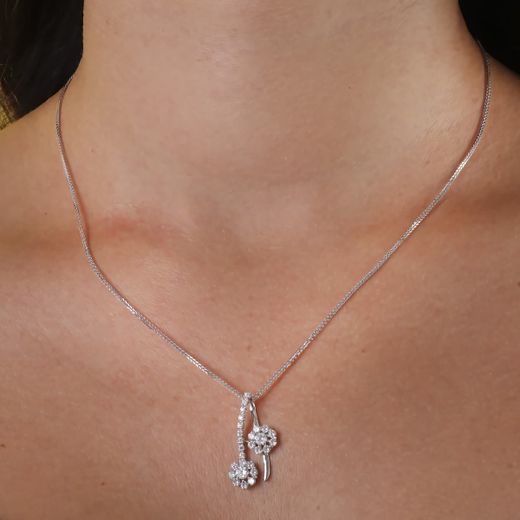 18K Gargantilla 45Cm Oro Blanco Juego De Novia Circonita Motivo 26X14 Mm