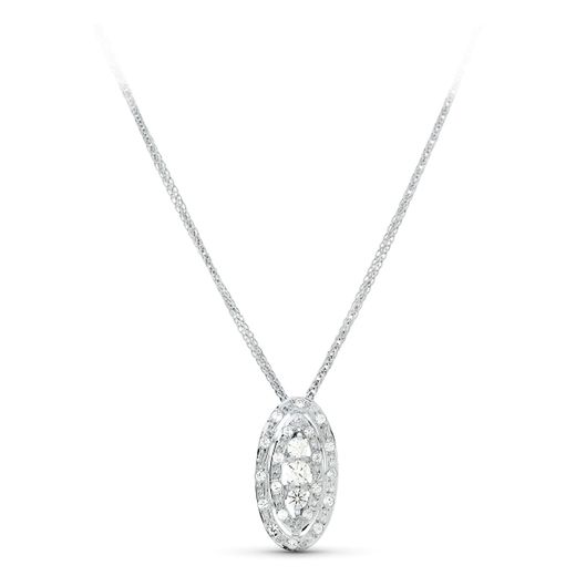 18K Gargantilla 45Cm Oro Blanco Juego Novia Circonita Motivo Oval 19X8 Mm