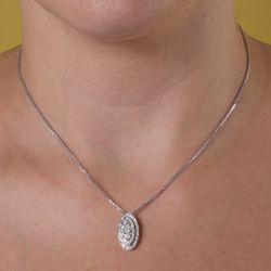 18K Gargantilla 45Cm Oro Blanco Juego Novia Circonita Motivo Oval 19X8 Mm