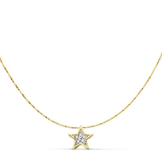 18K Gargantilla Estrella Oro Bicolor 6X6 Mm Cadena 42Cm