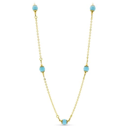 18K Gargantilla Oro Amarillo Bolas Turquesa 50Cm