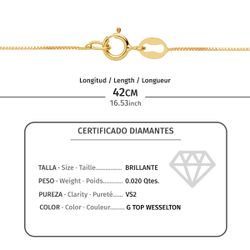 18K Gargantilla Oro Amarillo Chaton 5,5 Mm Diamante 0,020 Qts. G-Vs2. Cadena 42Cm