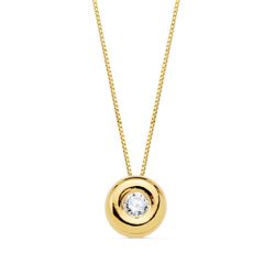 18K Gargantilla Oro Amarillo Chaton 6 Mm Diamante 0,050 Qts. G-Vs2. Cadena 42Cm