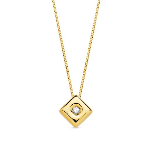18K Gargantilla Oro Amarillo Chaton Rombo 4.5 Mm Diamante 0,015 Qts. G-Vs2 Cadena 42Cm