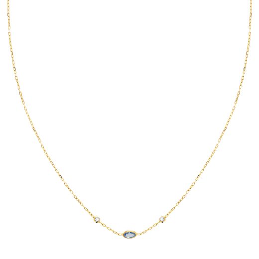 18K Gargantilla Oro Amarillo Colgante Aguamarina 5X3Mm Cadena Forzada 42Cm