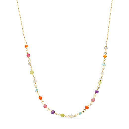 18K Gargantilla Oro Amarillo Con Circonita De Colores Y Cadena Forzada. Medida: 40 3 Cm