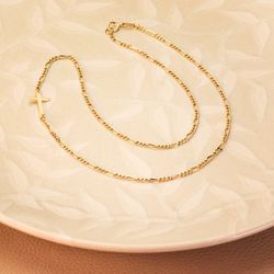 18K Gargantilla Oro Amarillo Con Cruz Y Cadena Cartier Largo: 42Cm