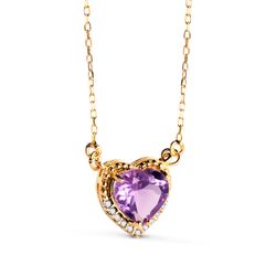 18K Gargantilla Oro Amarillo Corazon Amatista 7Mm Circonitas Cadena 40-2Cm
