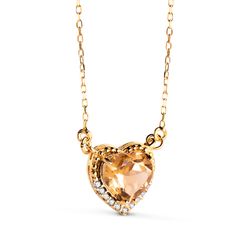 18K Gargantilla Oro Amarillo Corazon Citrino 7Mm Circonitas Cadena 40-2Cm