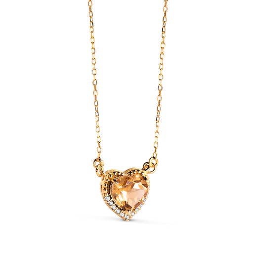 18K Gargantilla Oro Amarillo Corazon Citrino 7Mm Circonitas Cadena 40-2Cm