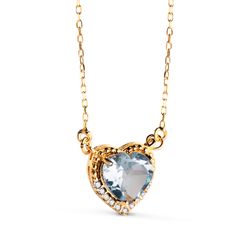 18K Gargantilla Oro Amarillo Corazon Topacio Azul 7Mm Circonitas Cadena 40-2Cm