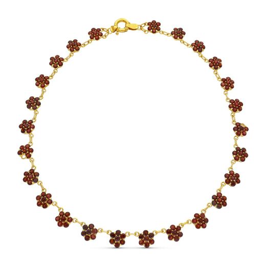 18K Gargantilla Oro Amarillo Cuajos De Granates 42Cm