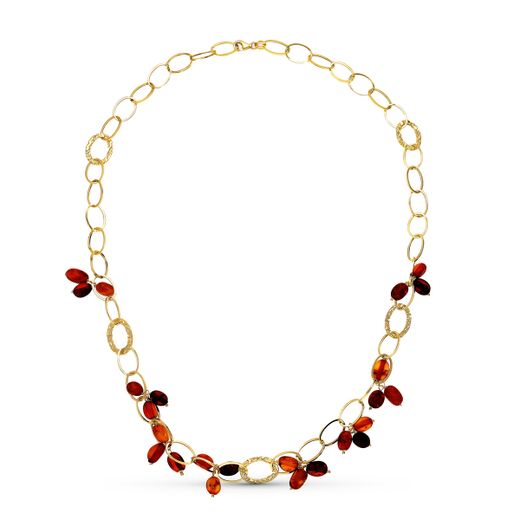 18K Gargantilla Oro Amarillo Eslabones Piedras Color