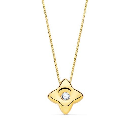 18K Gargantilla Oro Amarillo Estrella 5.5Mm Diamante 0,020 Qt. G-Vs2. Cadena 42Cm