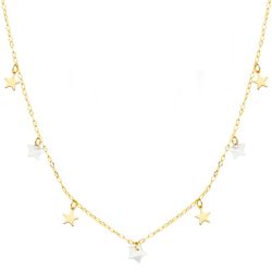 18K Gargantilla Oro Amarillo Estrellas Lisas Y Nacar 5.5 Mm Cadena Forzada 45Cm