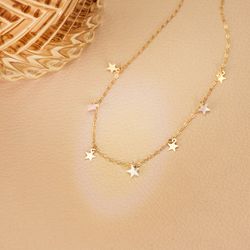 18K Gargantilla Oro Amarillo Estrellas Lisas Y Nacar 5.5 Mm Cadena Forzada 45Cm